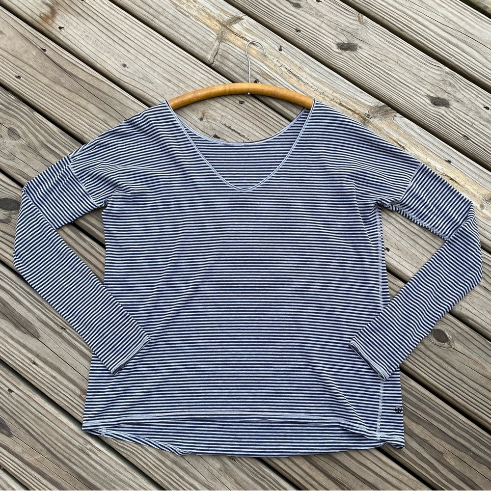 Lululemon V-Neck Striped Long Sleeve Top